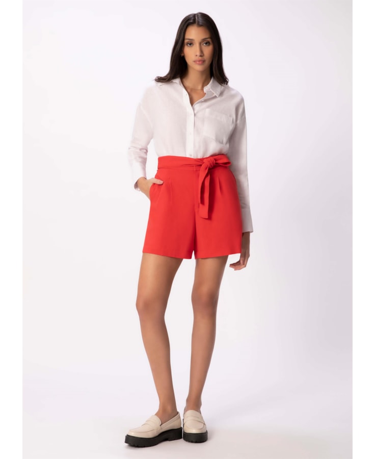 Bermuda Alfaiataria Creponada Vermelho