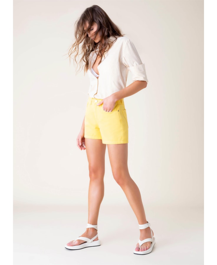 Bermuda Color White Denim Amarelo