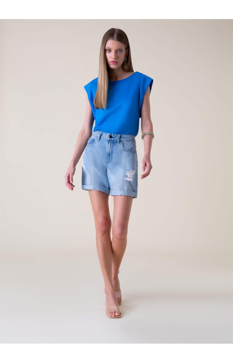 Bermuda Jeans Vintage Denim 376-Claro C/ Puidos