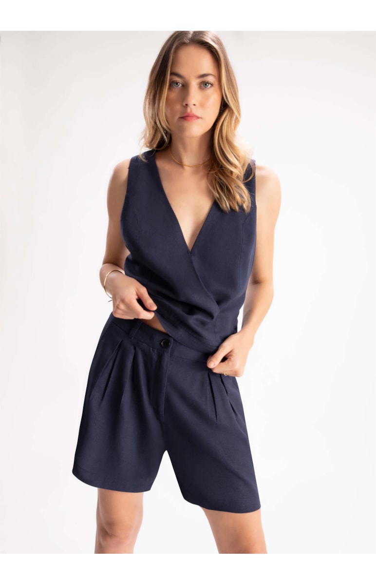Bermuda Washed Linho Dark Navy