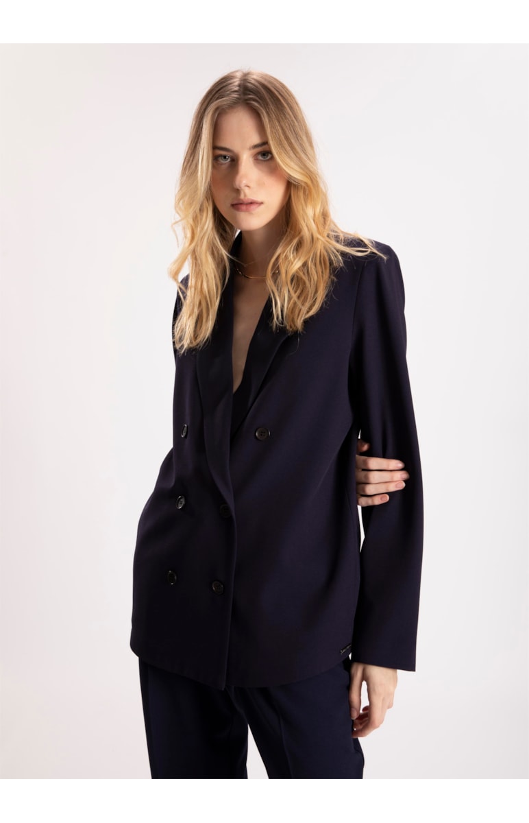 Blazer Crepe Lyon Botões Dark Navy