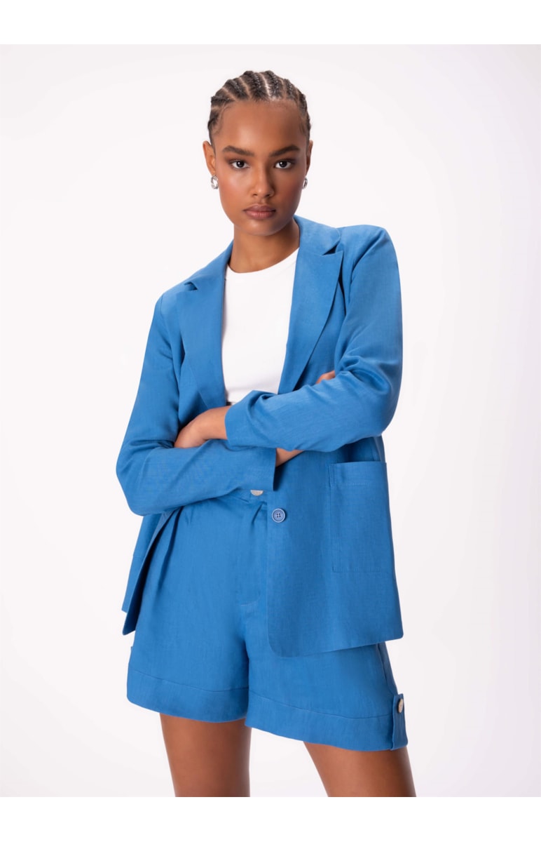 Blazer Puro Linho Botões Azul Bic