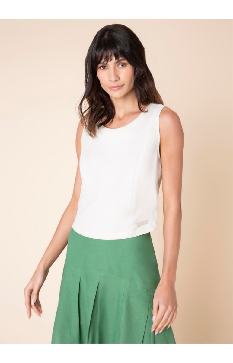 Blusa Alça Larga Linen Blend Areia