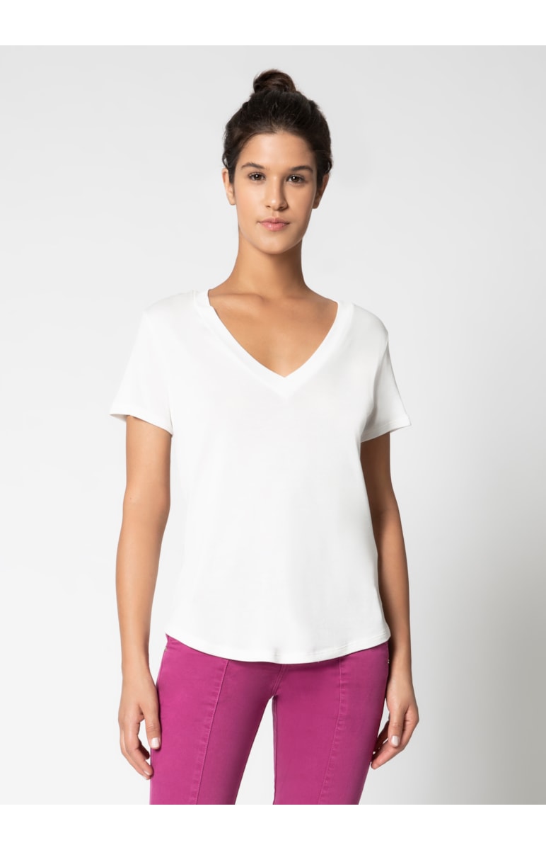 Blusa Básica Decote v Off White