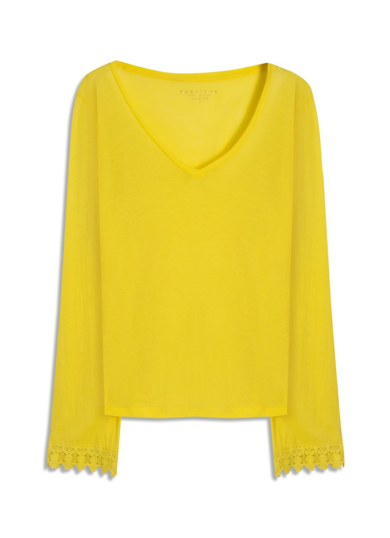 Blusa Bordado Ingles Mangas Amarelo