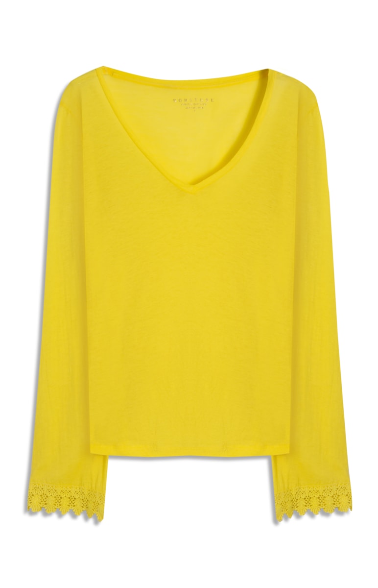 Blusa Bordado Ingles Mangas Amarelo