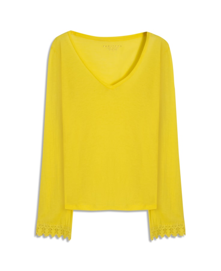 Blusa Bordado Ingles Mangas Amarelo