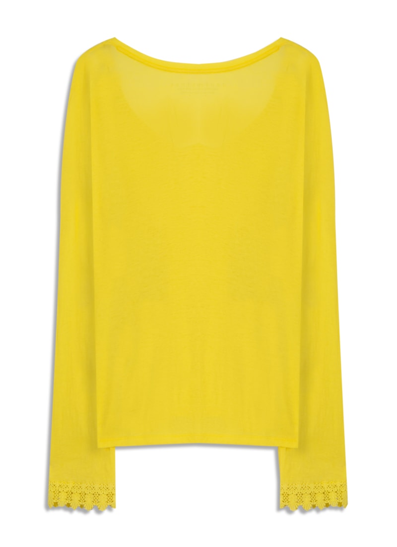 Blusa Bordado Ingles Mangas Amarelo