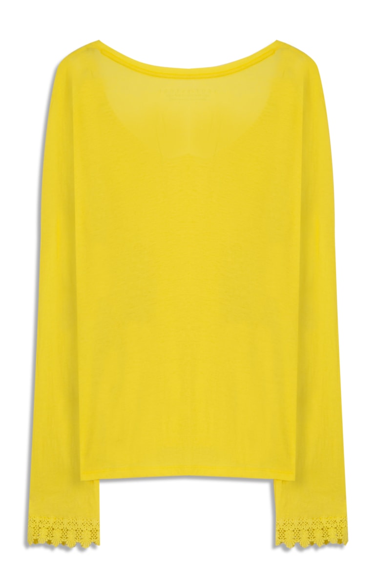 Blusa Bordado Ingles Mangas Amarelo
