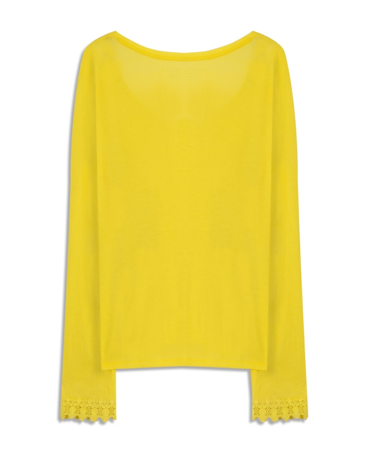 Blusa Bordado Ingles Mangas Amarelo