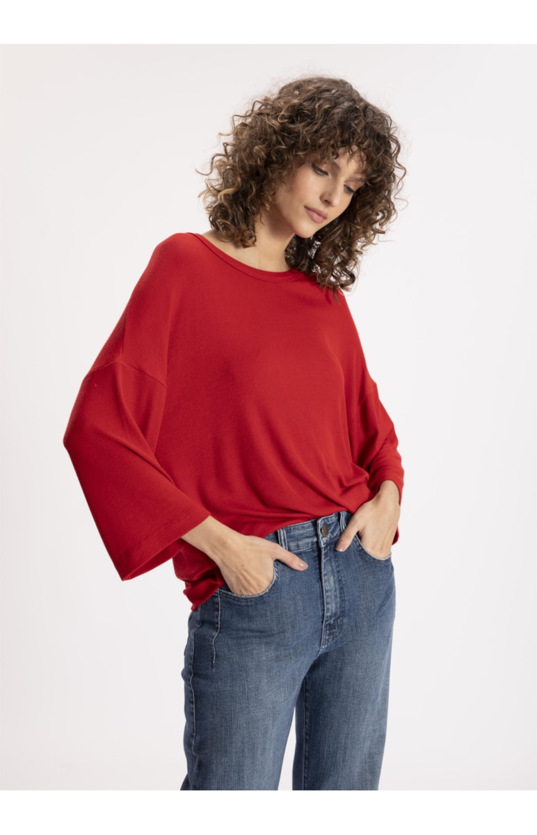 Blusa Canelada Manga 3/4 Vermelho