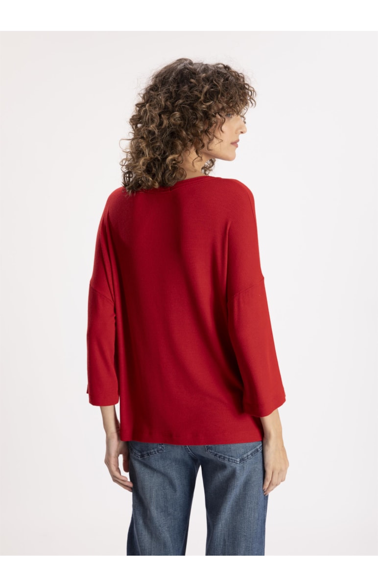 Blusa Canelada Manga 3/4 Vermelho