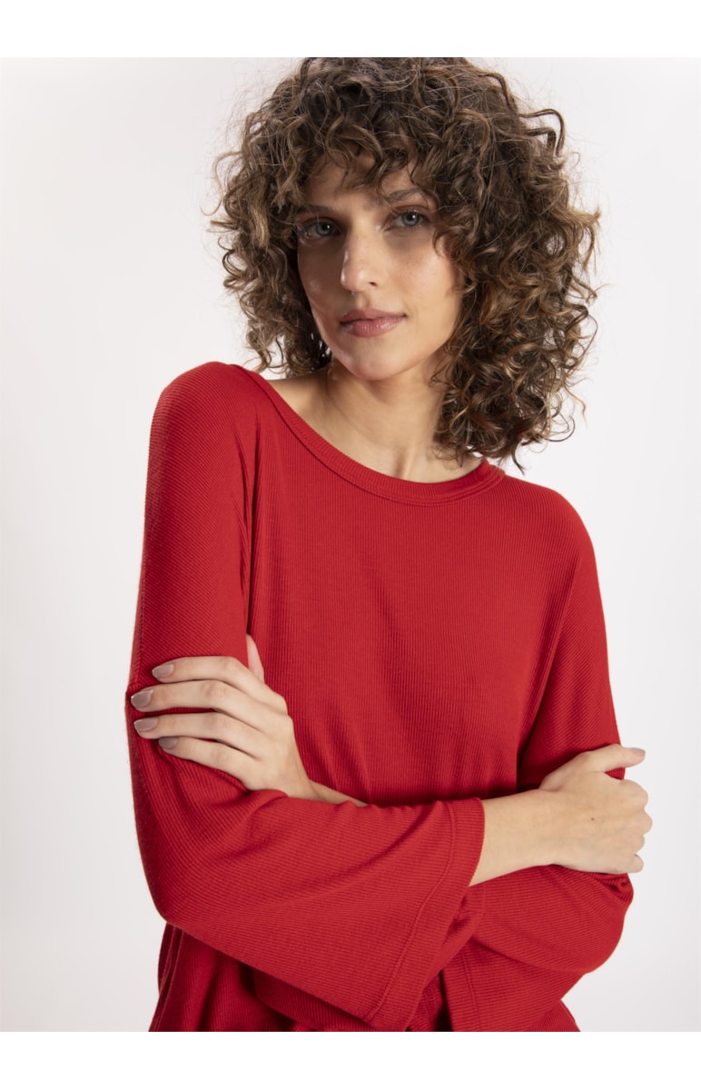 Blusa Canelada Manga 3/4 Vermelho