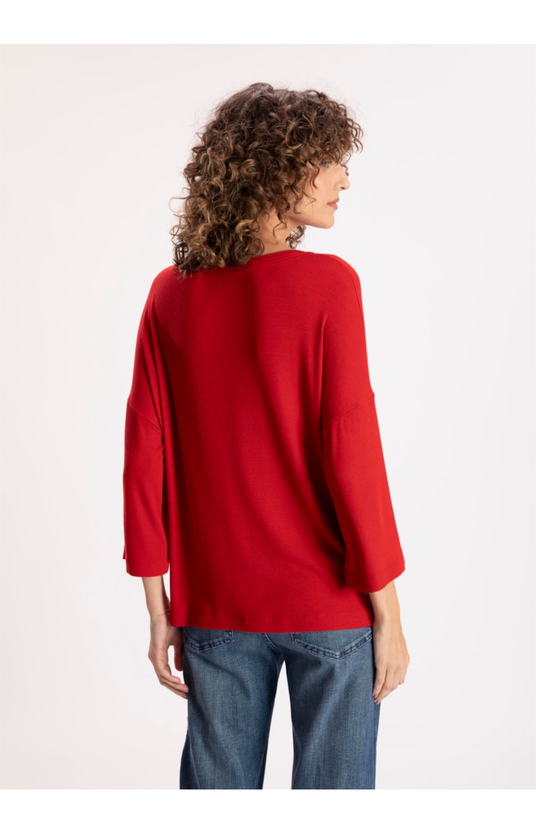 Blusa Canelada Manga 3/4 Vermelho