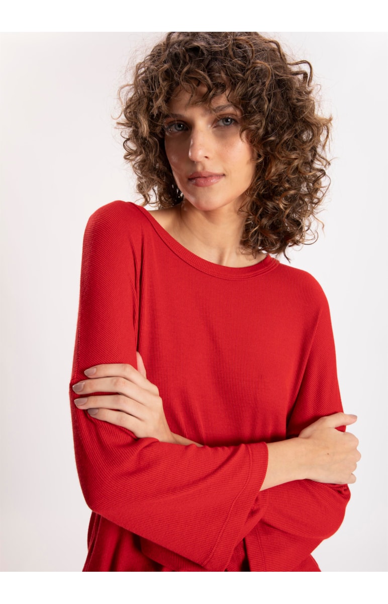 Blusa Canelada Manga 3/4 Vermelho