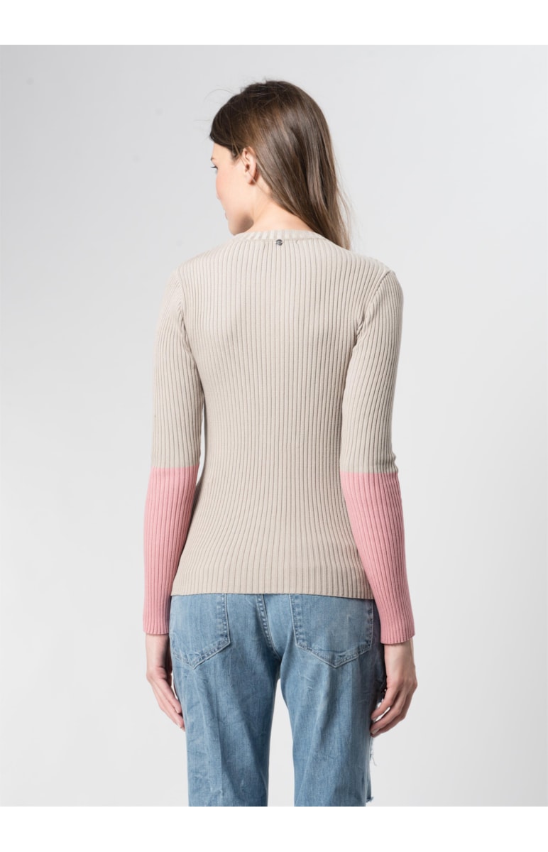 Blusa Canelada Punho Contrastante Rose