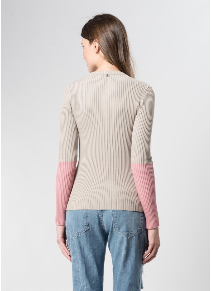 Blusa Canelada Punho Contrastante Rose