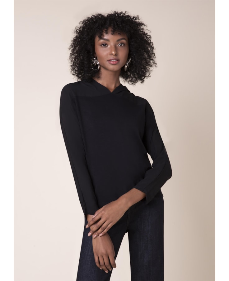 Blusa Capuz Malha Flow Preto