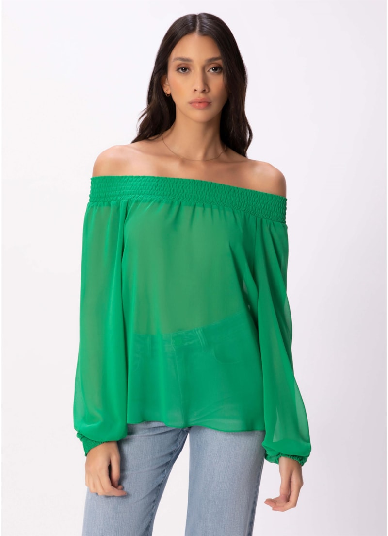 Blusa Chiffon Light Lastex Verde Bandeira