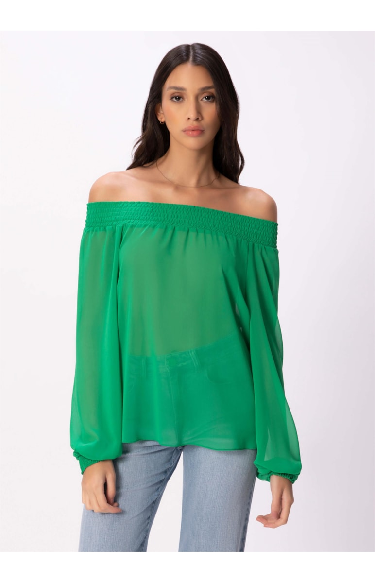 Blusa Chiffon Light Lastex Verde Bandeira