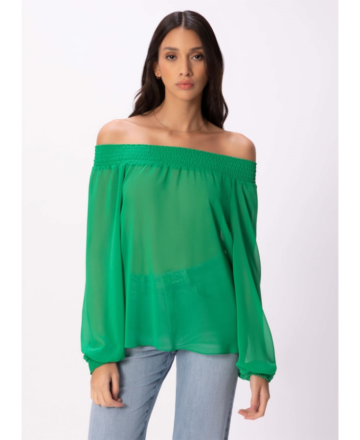 Blusa Chiffon Light Lastex Verde Bandeira