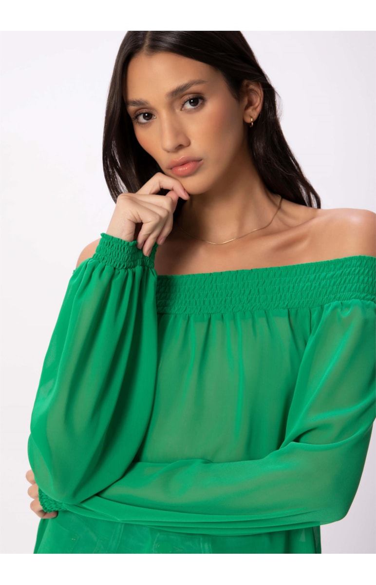 Blusa Chiffon Light Lastex Verde Bandeira