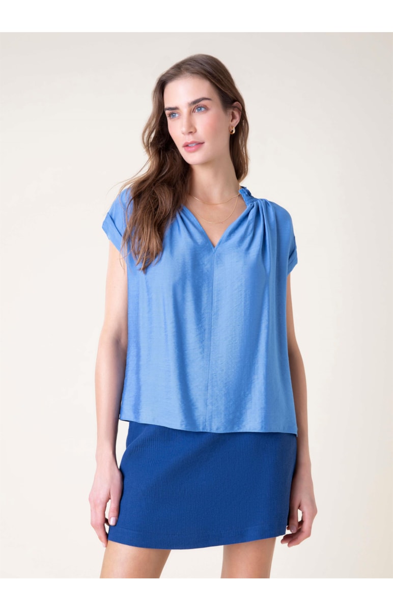 Blusa Crinckle Lastex Azul Pervante