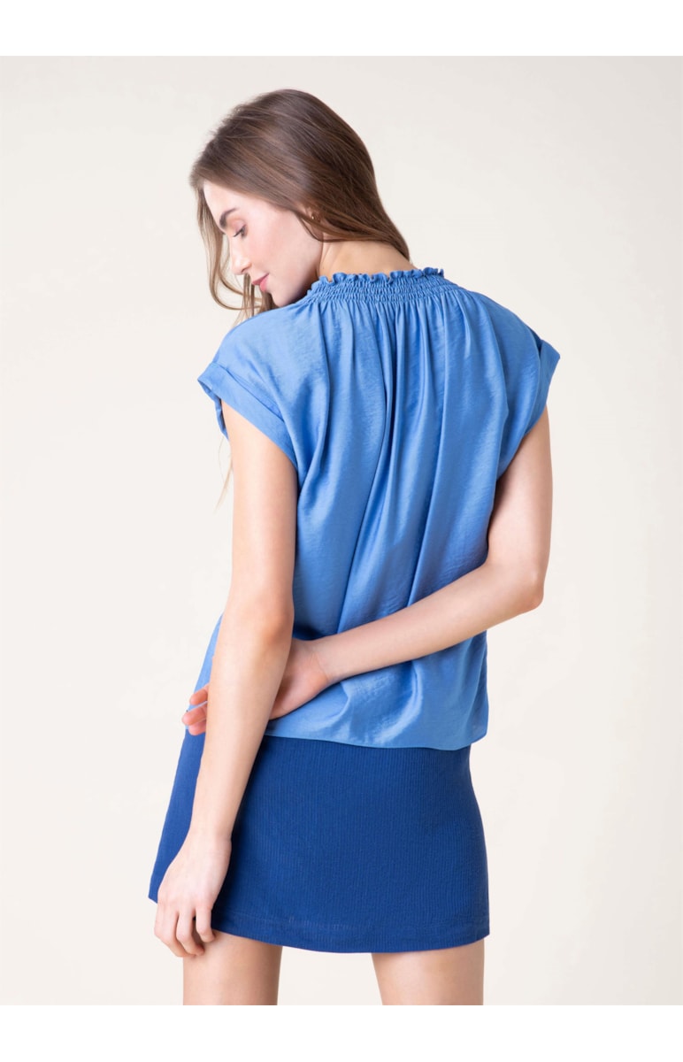 Blusa Crinckle Lastex Azul Pervante