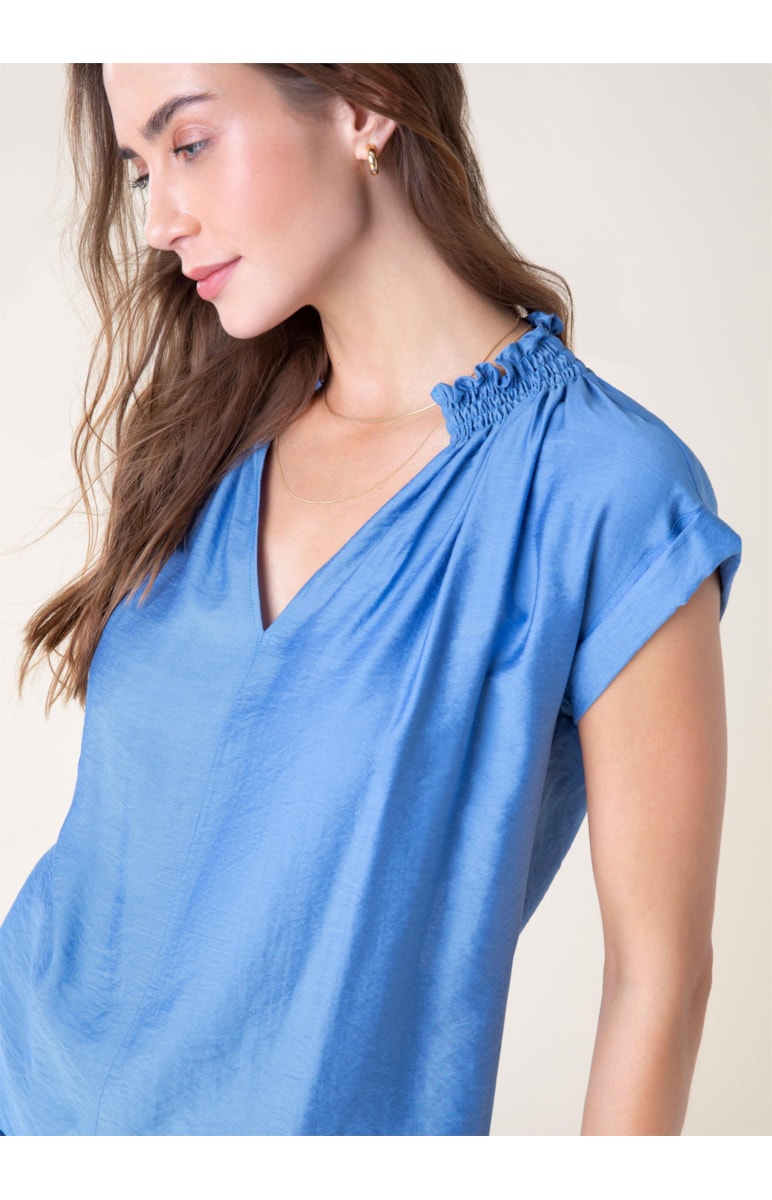 Blusa Crinckle Lastex Azul Pervante