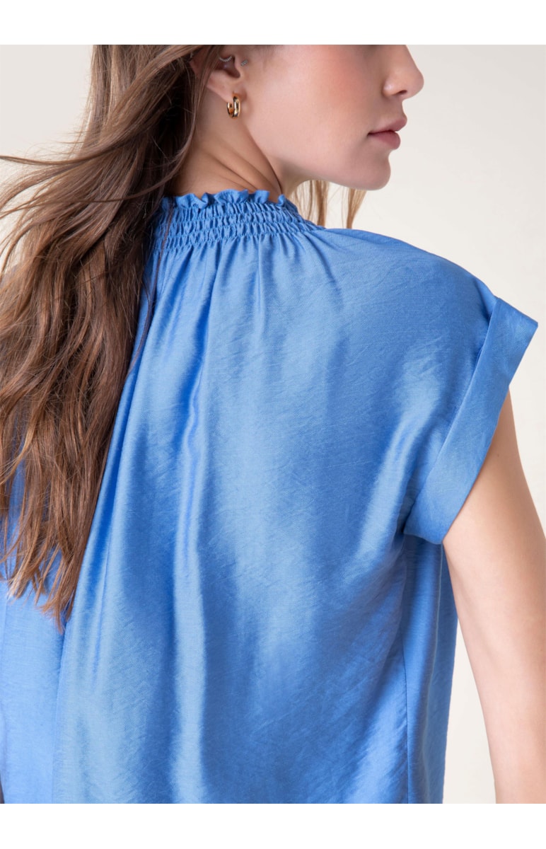 Blusa Crinckle Lastex Azul Pervante