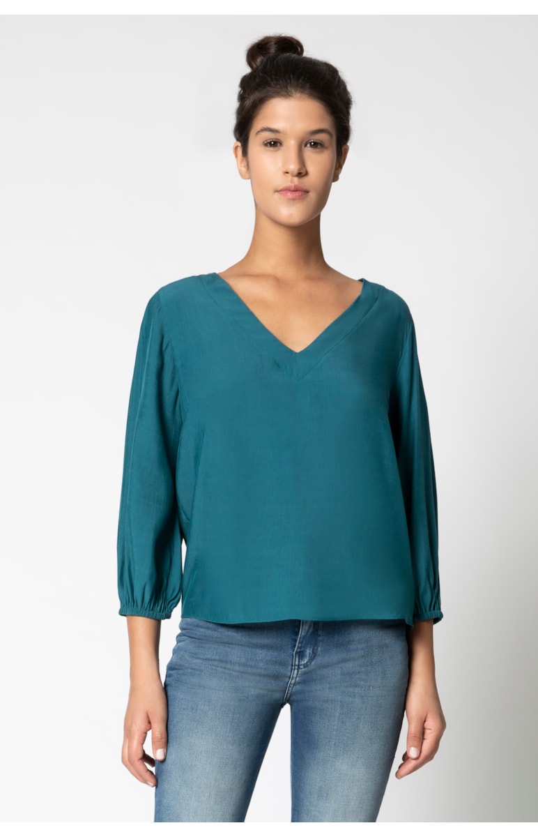 Blusa Decote Com Amarração Petroleo