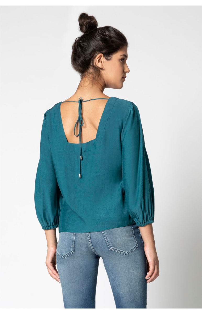 Blusa Decote Com Amarração Petroleo