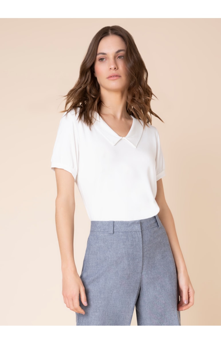 Blusa Decote Gravata Off White