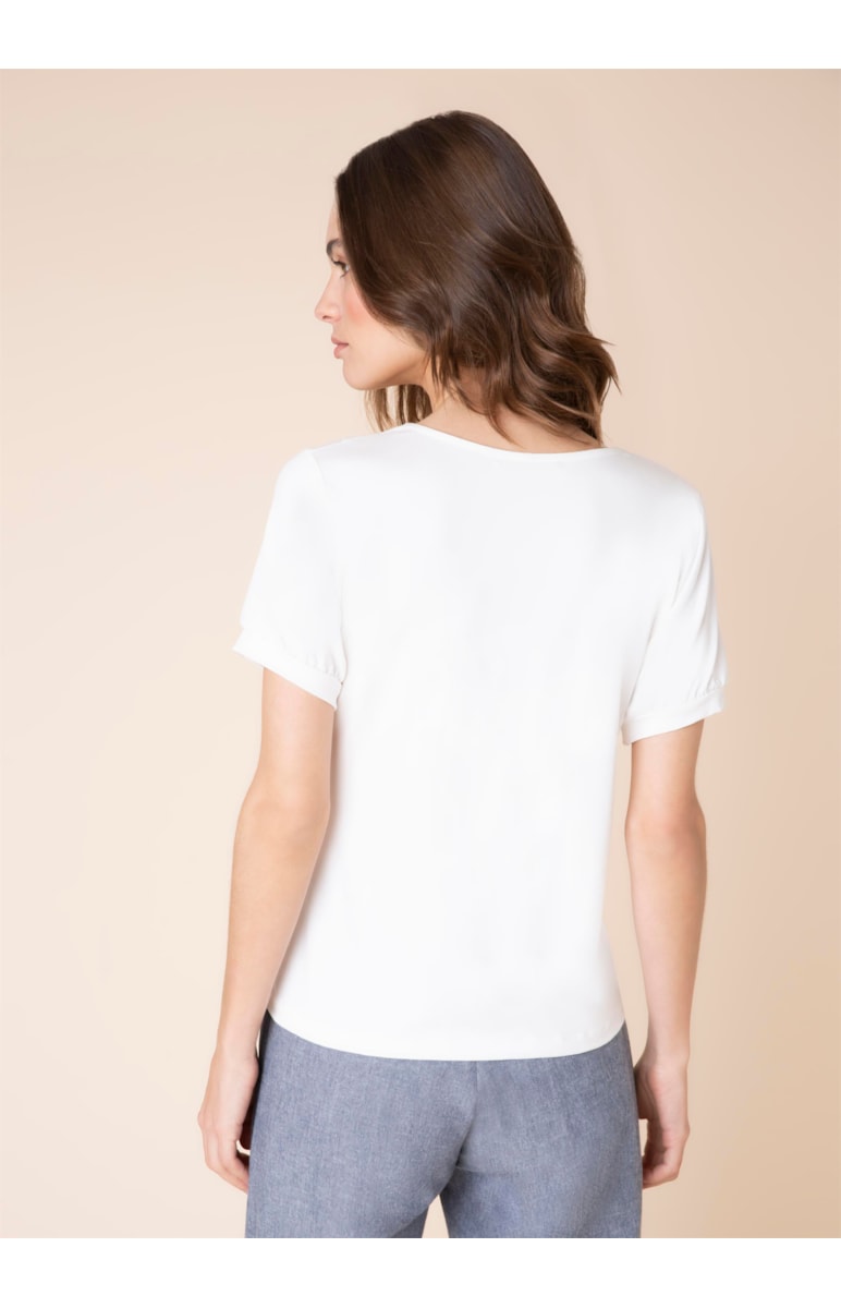 Blusa Decote Gravata Off White