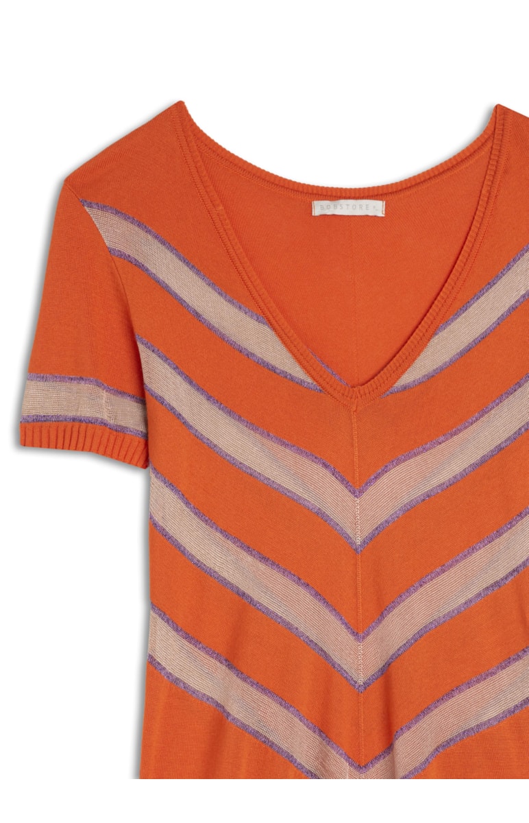 Blusa Decote v Listras Coral