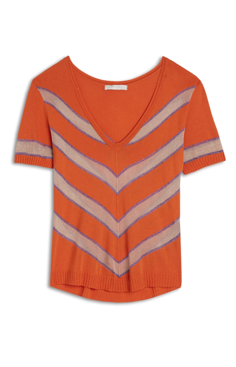 Blusa Decote v Listras Coral