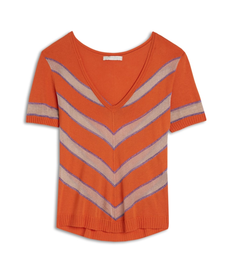 Blusa Decote v Listras Coral
