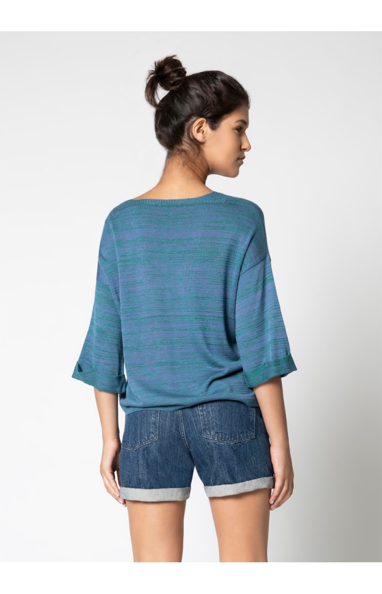 Blusa Decote v Transpassado Azul Seco
