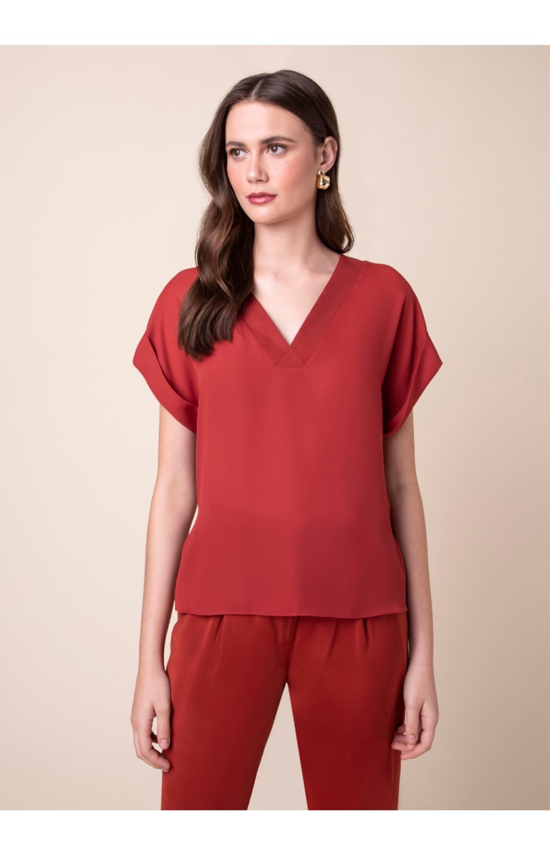 Blusa Decote v Vermelho