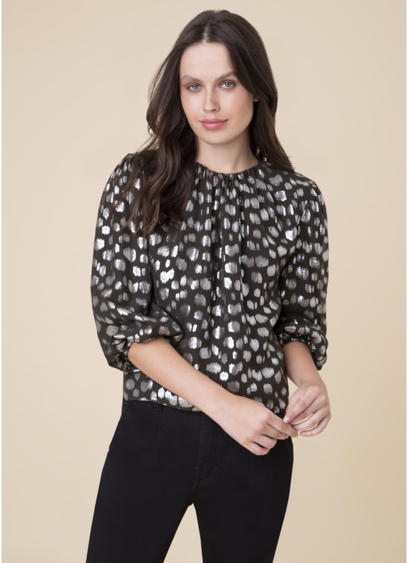 Blusa Devore Manga Bufante Preto