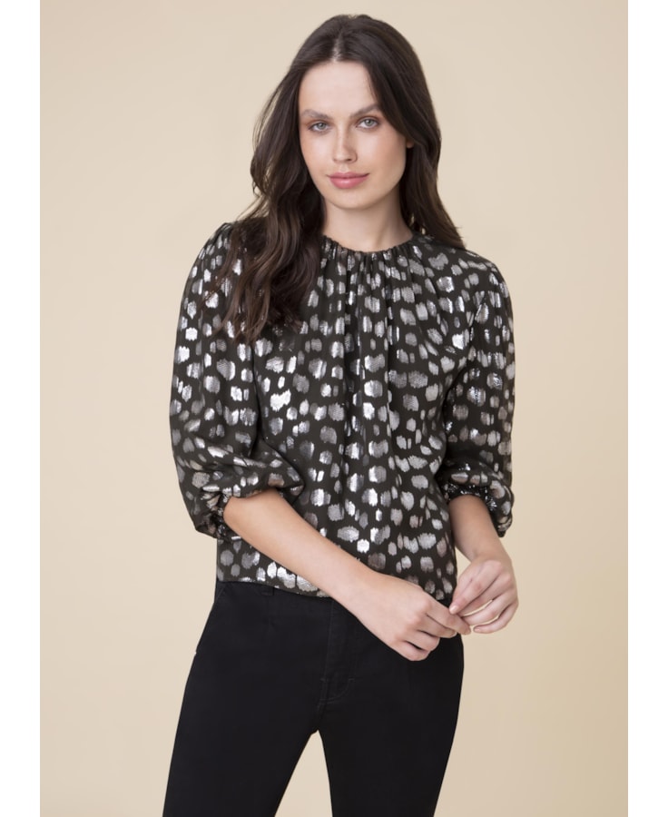 Blusa Devore Manga Bufante Preto