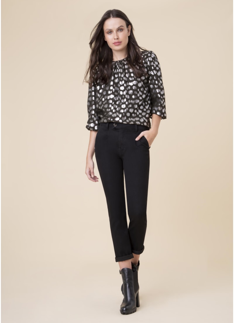 Blusa Devore Manga Bufante Preto