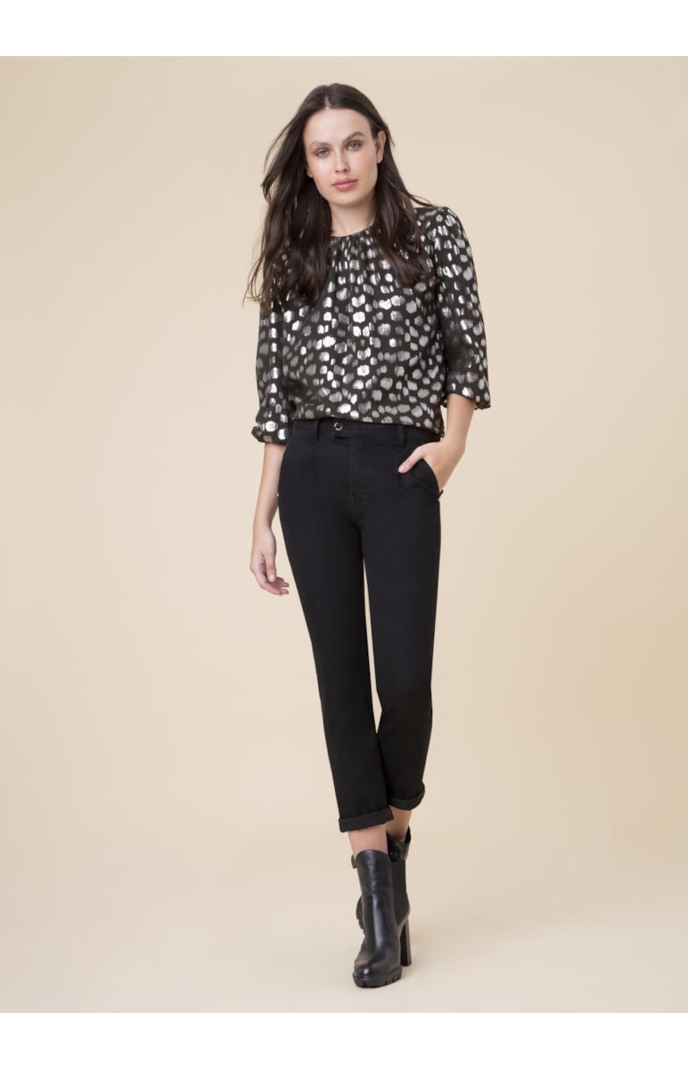 Blusa Devore Manga Bufante Preto