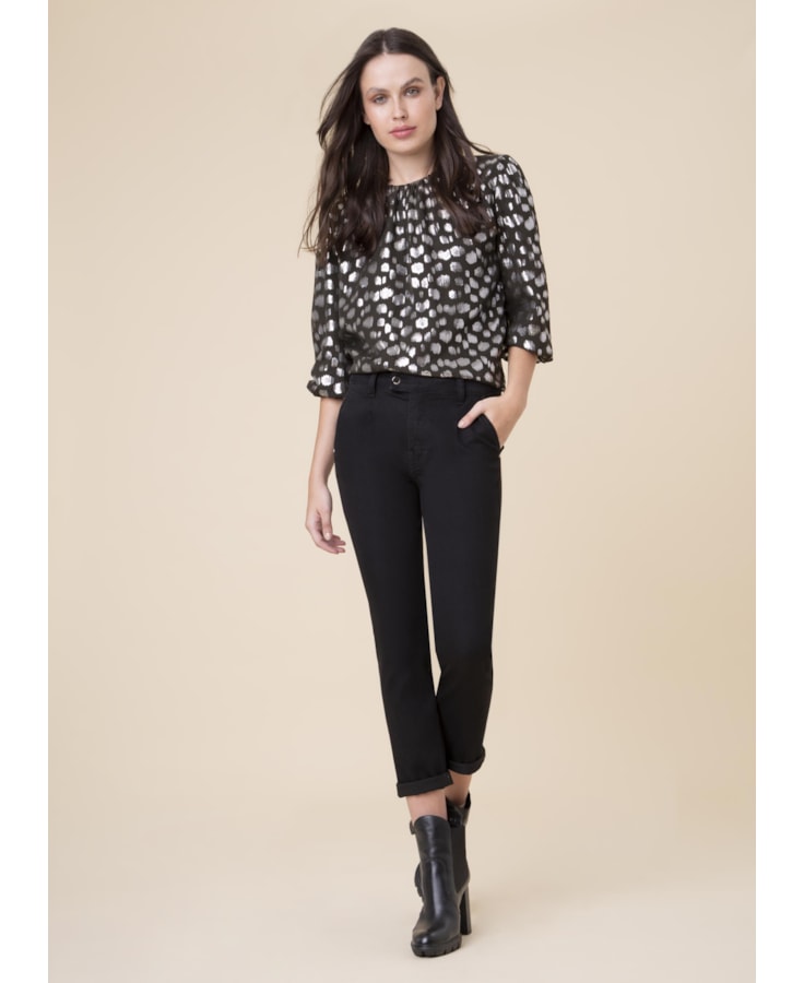 Blusa Devore Manga Bufante Preto