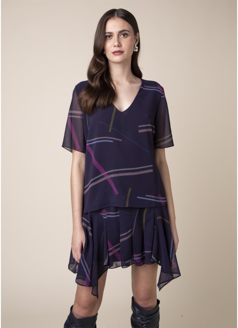 Blusa Eletric Stripes Estampado Beringela