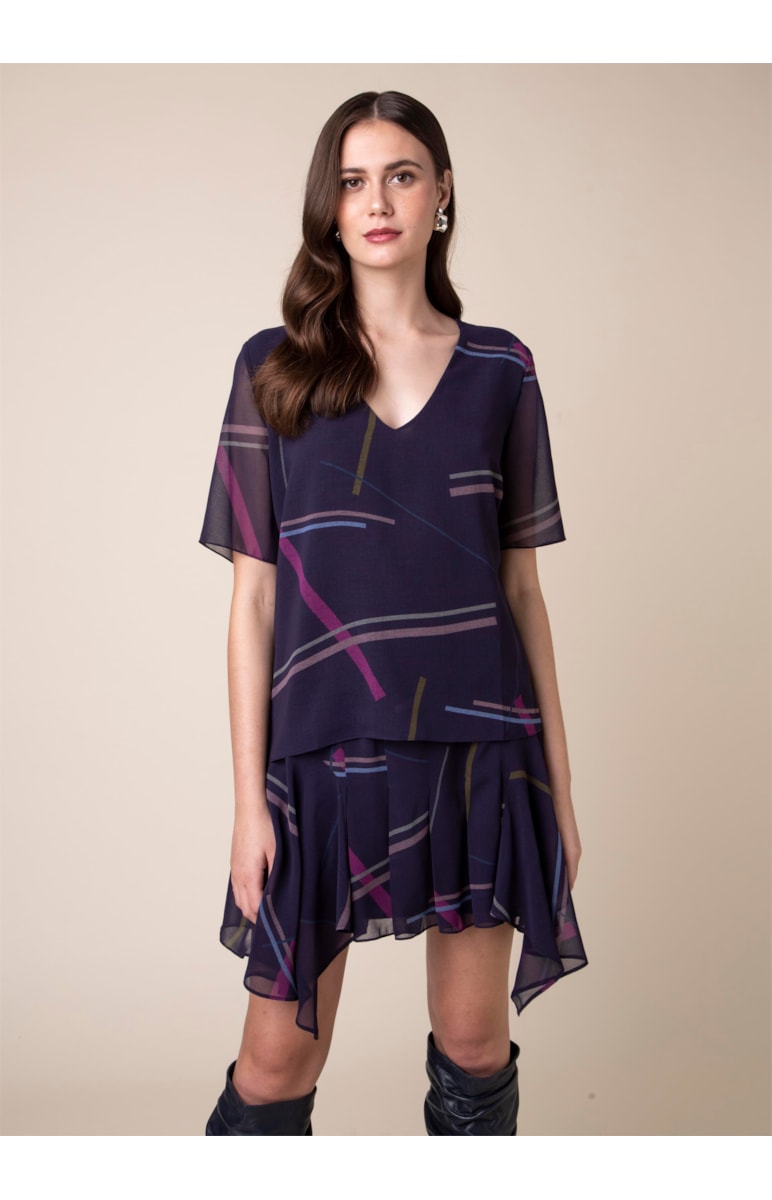 Blusa Eletric Stripes Estampado Beringela