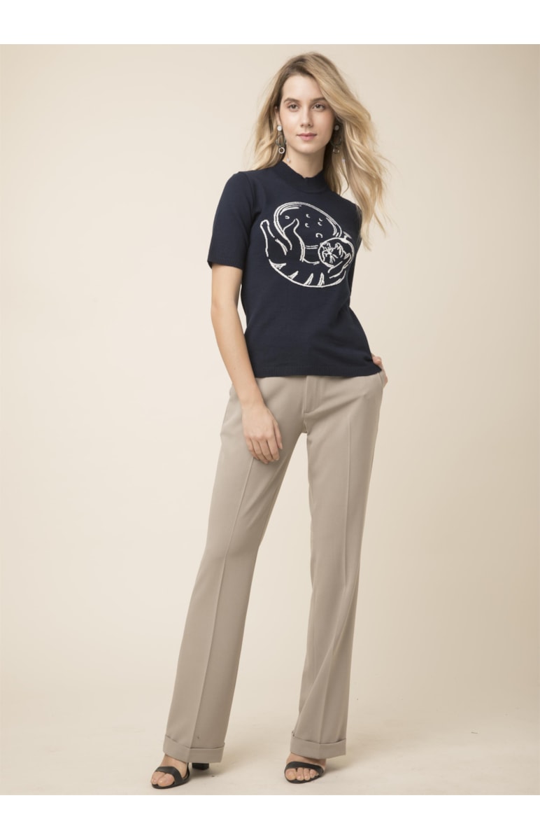 Blusa Estampa Gatinho Dark Navy