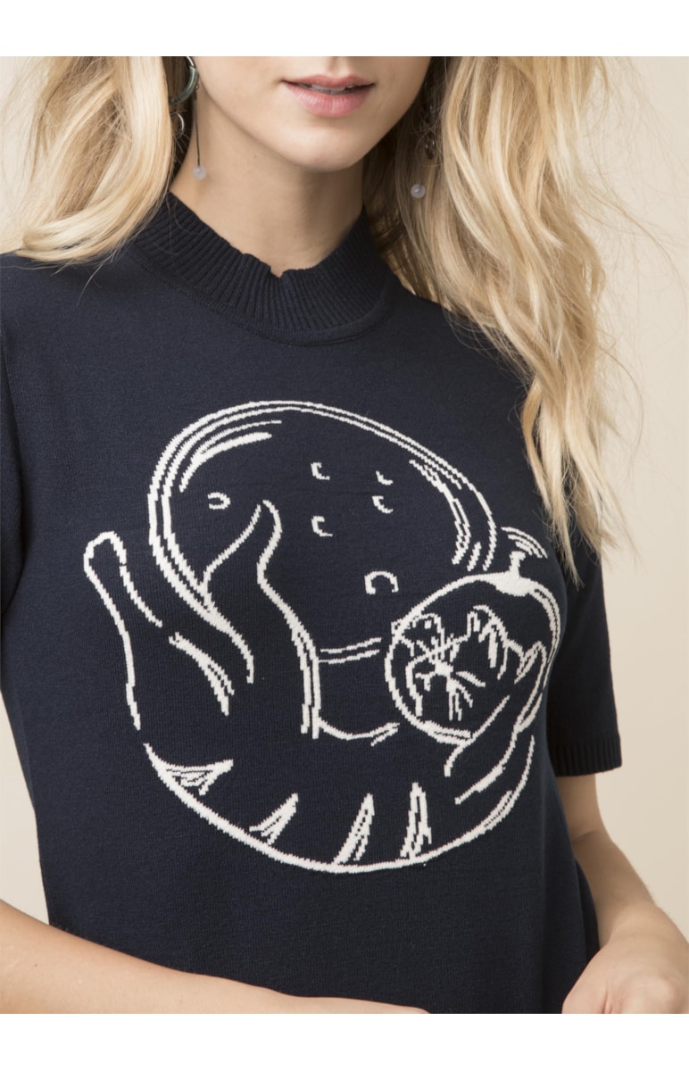 Blusa Estampa Gatinho Dark Navy