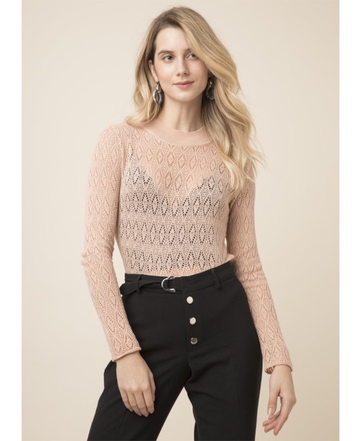 Blusa Gola Alta Rendada Nude