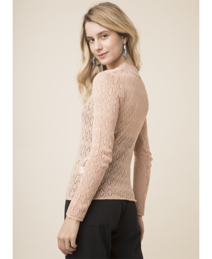 Blusa Gola Alta Rendada Nude